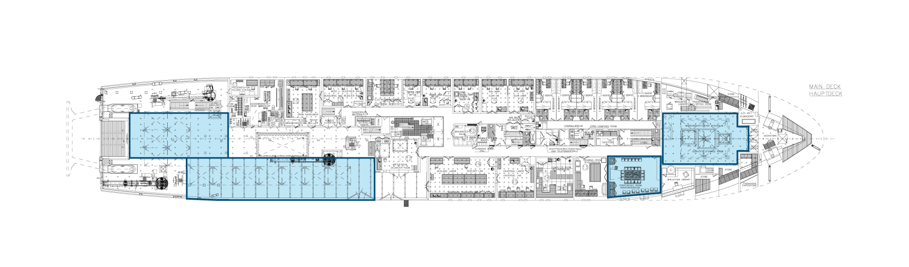 Technical illustration of the main deck of the METEOR.